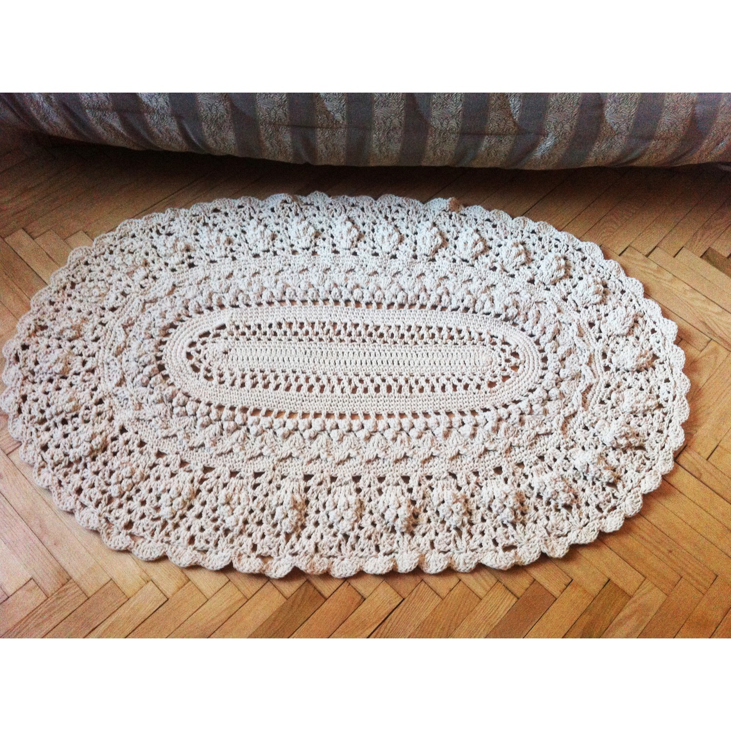 Handmade Cotton Chunky Crochet Doily Round Gray Yellow Rug/nursery